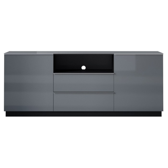Buffet 180cm 2 portes et 2 tiroirs collection ZANTE. Coloris noir et gris brillant