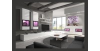 Ensemble meubles de salon design collection RAMOS. Coloris blanc brillant.