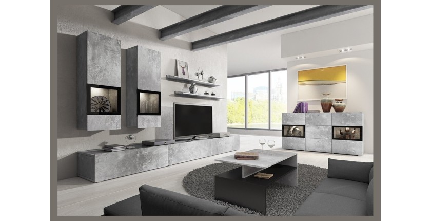 Ensemble meubles de salon design collection RAMOS. Coloris gris effet béton.