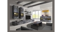 Ensemble meubles de salon design collection RAMOS. Coloris gris effet ardoise.