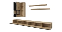 Ensemble meubles de salon collection RAMOS. Coloris chêne et noir super mat.