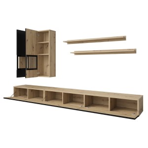 Ensemble meubles de salon collection RAMOS. Coloris chêne et noir super mat.