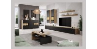 Ensemble meubles de salon collection RAMOS. Coloris chêne et noir super mat.