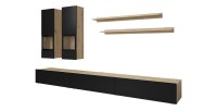 Ensemble meubles de salon collection RAMOS. Coloris chêne et noir super mat.