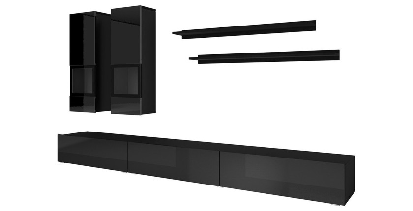 Ensemble meubles de salon collection RAMOS. Coloris noir brillant.