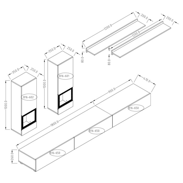 Ensemble meubles de salon collection RAMOS. Coloris noir brillant.