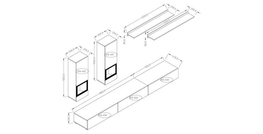 Ensemble meubles de salon collection RAMOS. Coloris noir brillant.