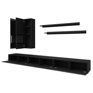 Ensemble meubles de salon collection RAMOS. Coloris noir brillant.