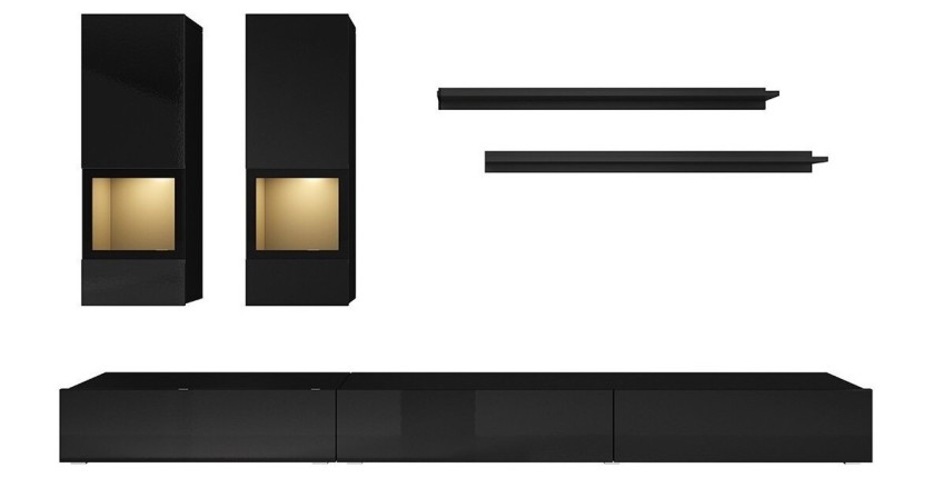 Ensemble meubles de salon collection RAMOS. Coloris noir brillant.