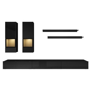 Ensemble meubles de salon collection RAMOS. Coloris noir brillant.