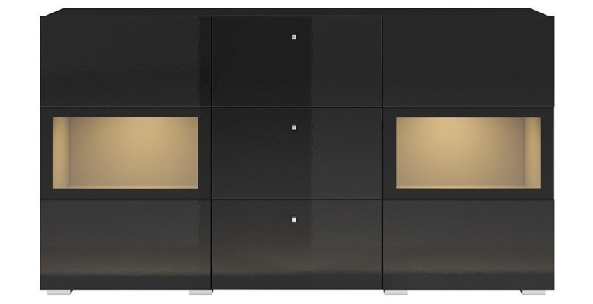 Buffet 2 portes et 3 tiroirs collection RAMOS. Coloris noir brillant