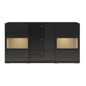 Buffet 2 portes et 3 tiroirs collection RAMOS. Coloris noir brillant