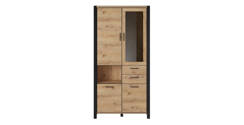 Vitrine haute XL collection BOWIE. Couleur chêne et noir
