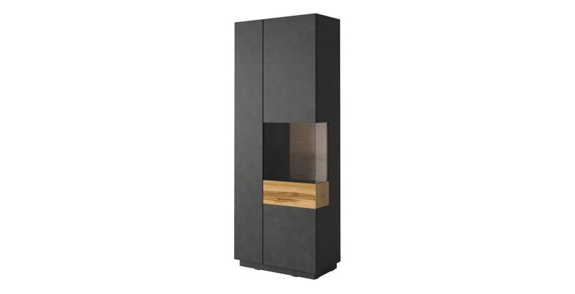 Vitrine collection KILES coloris gris anthracite et chêne. Modèle vitrine à droite
