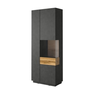 Vitrine collection KILES coloris gris anthracite et chêne. Modèle vitrine à droite