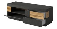 Meuble TV 160cm collection KILES. Coloris gris anthracite et chêne. Style design