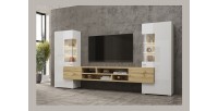 Ensemble de 3 meubles de salon collection KOBEE. Couleur blanc et chêne