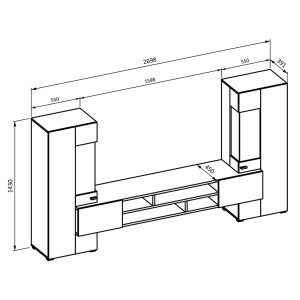 Ensemble de 3 meubles de salon collection KOBEE. Couleur blanc et chêne