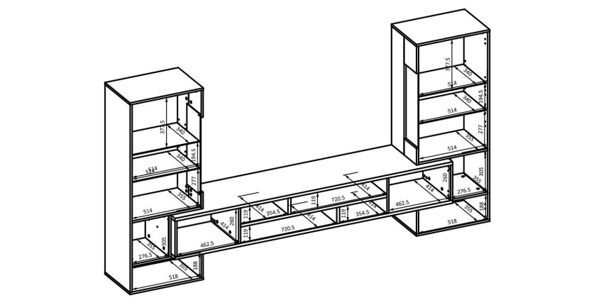 Ensemble de 3 meubles de salon collection KOBEE. Couleur blanc et chêne