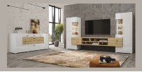 Ensemble de 3 meubles de salon collection KOBEE. Couleur blanc et chêne