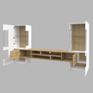 Ensemble de 3 meubles de salon collection KOBEE. Couleur blanc et chêne