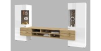 Ensemble de 3 meubles de salon collection KOBEE. Couleur blanc et chêne