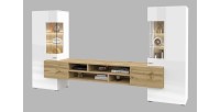 Ensemble de 3 meubles de salon collection KOBEE. Couleur blanc et chêne