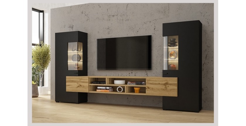 Ensemble de 3 meubles de salon collection KOBEE. Couleur noir et chêne