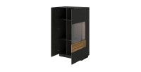 Buffet haut collection KILES deux portes. Coloris gris anthracite et chêne. Porte vitrée à droite
