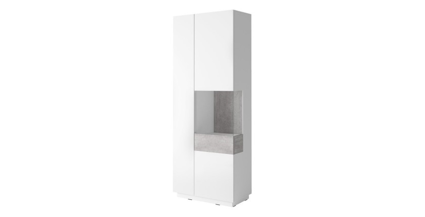 Vitrine, bibliothèque, vaisselier KILES coloris blanc et gris. Modèle vitrine droite.