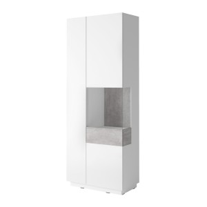 Vitrine, bibliothèque, vaisselier KILES coloris blanc et gris. Modèle vitrine droite.
