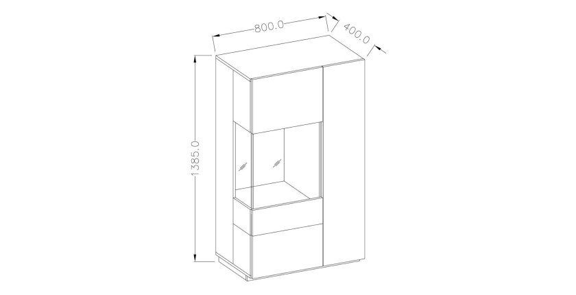 Buffet haut avec collection KILES deux portes. Coloris blanc et gris béton. Porte vitrée à gauche
