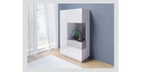 Buffet haut avec collection KILES deux portes. Coloris blanc et gris béton. Porte vitrée à droite