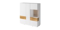 Buffet haut KILES trois portes. Coloris blanc et chêne. Style design