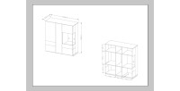 Buffet haut KILES trois portes. Coloris blanc et chêne. Style design