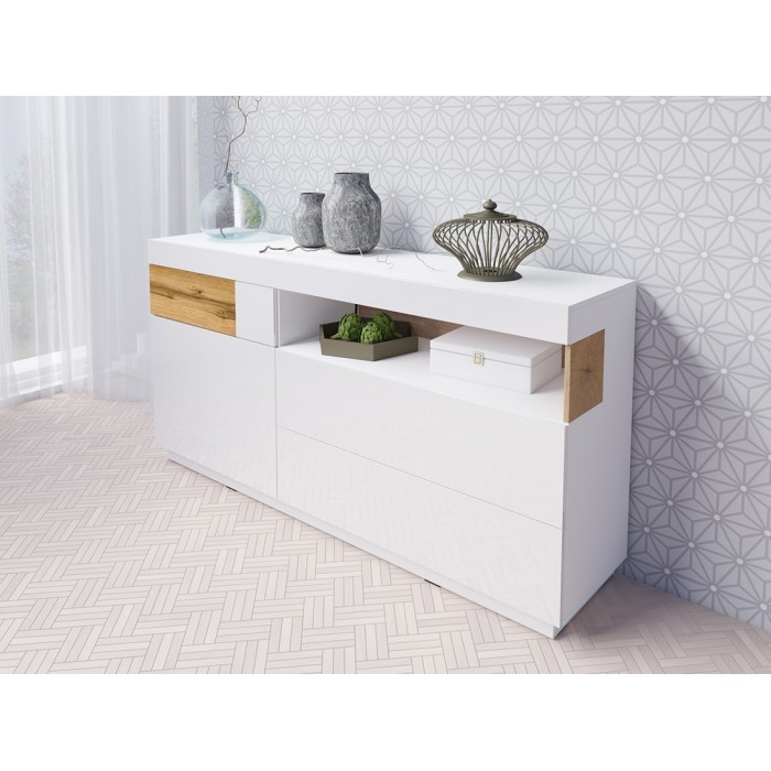 Buffet collection KILES 170cm, Coloris blanc et chêne. Style design