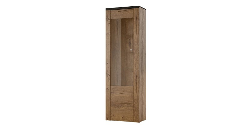 Vitrine haute design 1 porte collection SANTIAGO. Coloris chêne et noir effet bois
