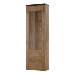 Vitrine haute design 1 porte collection SANTIAGO. Coloris chêne et noir effet bois