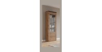 Vitrine haute design 1 porte collection SANTIAGO. Coloris chêne et noir effet bois