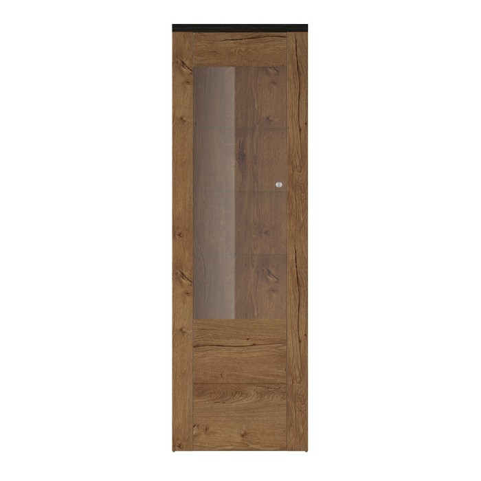Vitrine haute design 1 porte collection SANTIAGO. Coloris chêne et noir effet bois