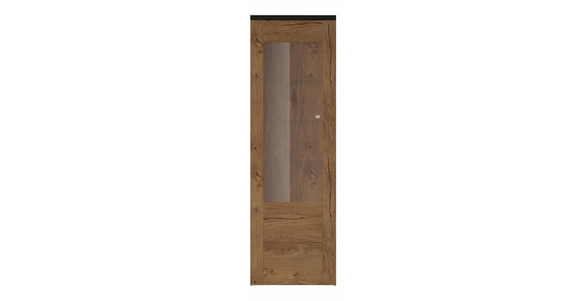 Vitrine haute design 1 porte collection SANTIAGO. Coloris chêne et noir effet bois