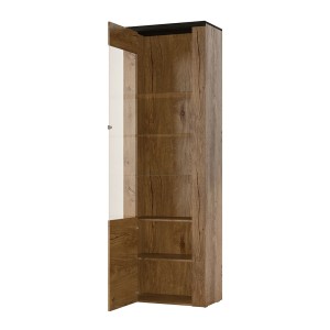 Vitrine haute design 1 porte, collection SANTIAGO. Coloris noyer et noir effet bois