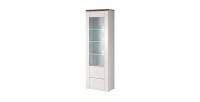 Vitrine haute design 1 porte collection SANTIAGO. Coloris blanc effet bois et chêne