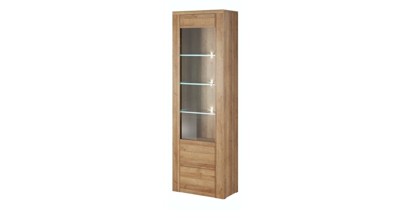 Vitrine haute design 1 porte, collection SANTIAGO. Coloris chêne