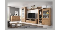 Vitrine haute design 1 porte, collection SANTIAGO. Coloris chêne