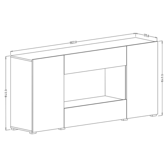 Buffet XL design 180cm pour salon couleur blanc brillant collection PAROS