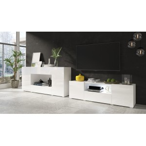 Buffet XL design 180cm pour salon couleur blanc brillant collection PAROS