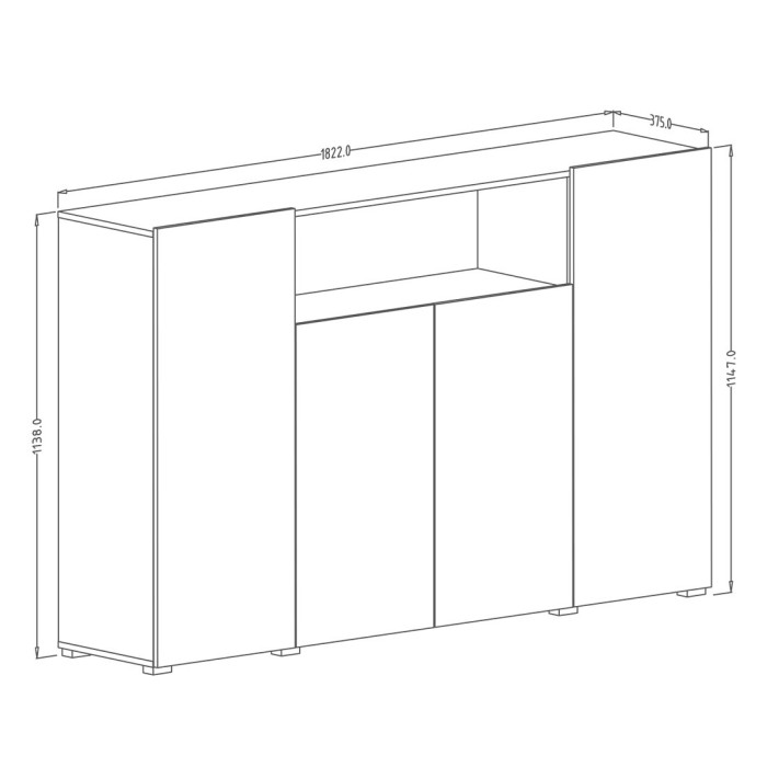 Buffet haut XL avec 4 portes et 1 niche couleur blanc brillant collection PAROS