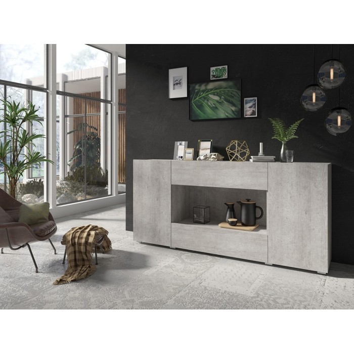 Buffet XL design 180cm pour salon couleur gris aspect béton collection PAROS