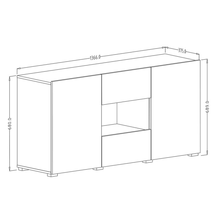 Buffet design 140cm pour salon couleur gris effet béton collection PAROS